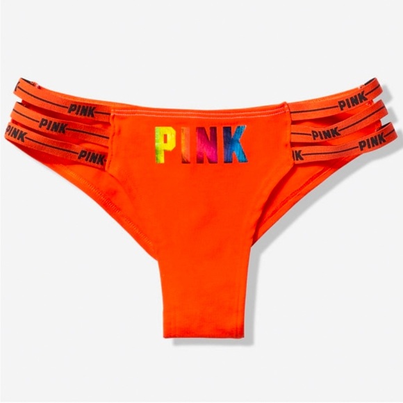 PINK Victoria’s Secret Cotton Strappy Cheekster PINK panties metallic rainbow - Picture 1 of 4